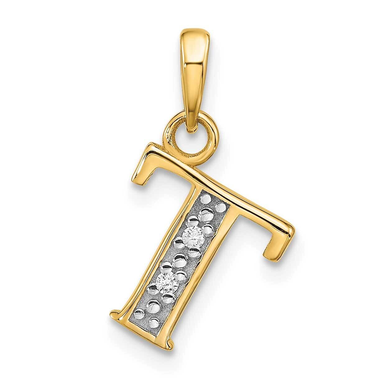 Diamond Letter T Initial Pendant 14k Gold With Rhodium YC1541T, MPN: YC1541T,