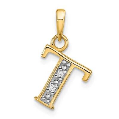 Diamond Letter T Initial Pendant 14k Gold With Rhodium YC1541T, MPN: YC1541T,