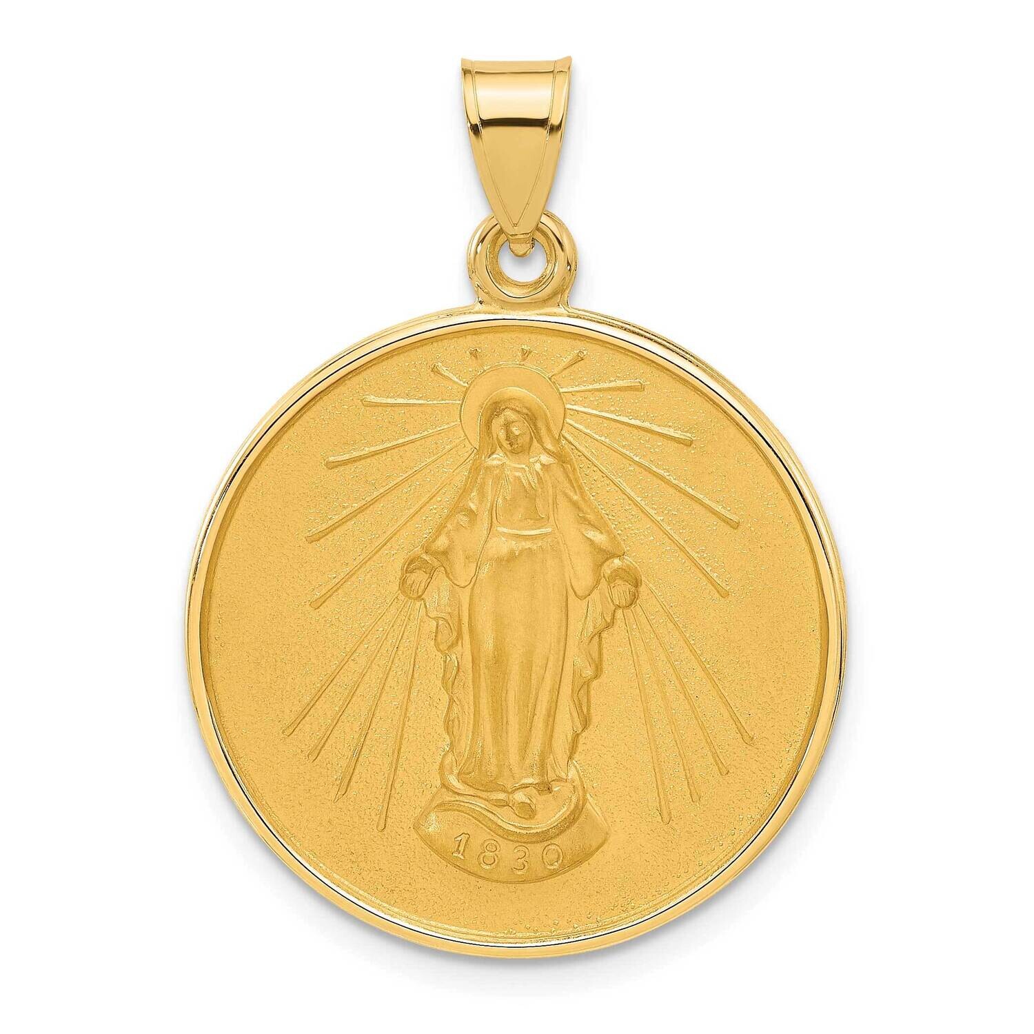 Satin Solid Miraculous Mary Plain Back Medal 14k Polished Gold XR2110