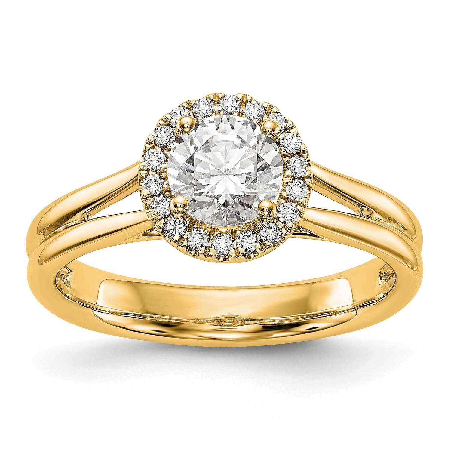 Yellow Round Halo Diamond Semi-Mount Split Shank Engagement Ring 14k Gold RM2049E-100-YAA, MPN: RM2…