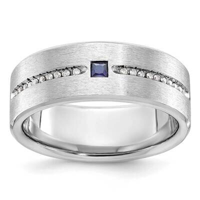 Ibgoodman Men&#39;s Satin Lab Created Sapphire 1/8 Carat Diamond Complete Ring 14k White Gold B84637-4W…