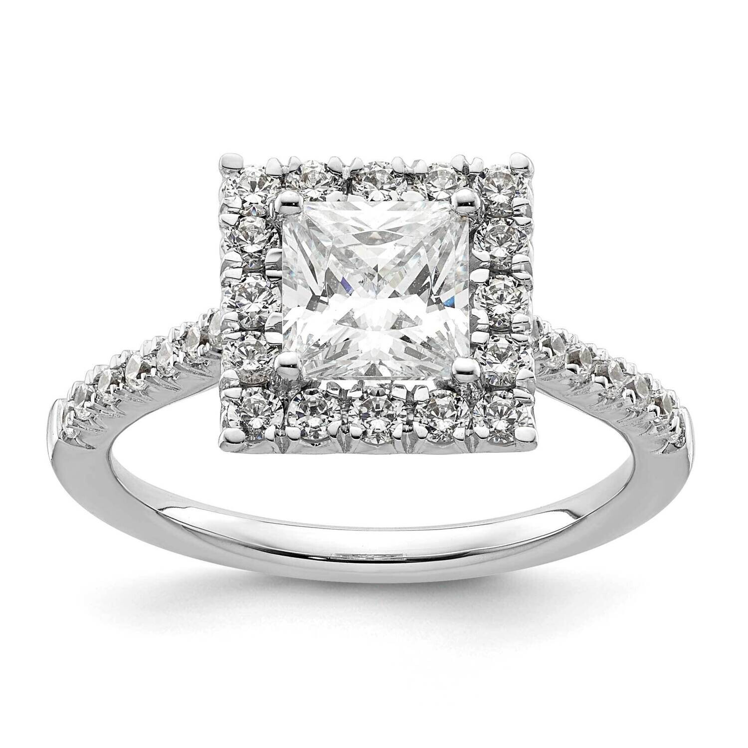 Halo Holds 1.25 Carat 6mm Princess Center 1/2 Carat Diamond Semi-Mount Engagement Ring 14k White Go…