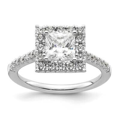Halo Holds 1.25 Carat 6mm Princess Center 1/2 Carat Diamond Semi-Mount Engagement Ring 14k White Go…