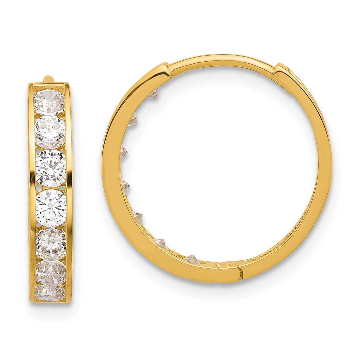 CZ 4X18mm Huggie Hoop Earrings 14k Polished Gold YE2156, MPN: YE2156,