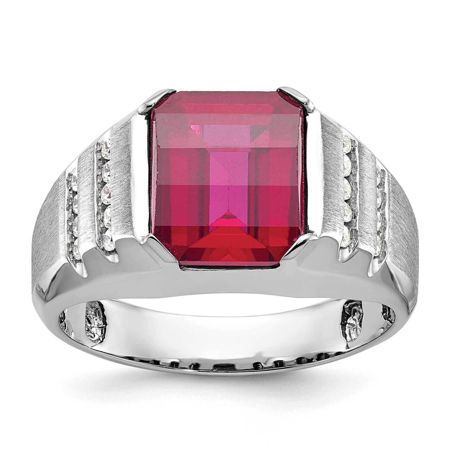 Ibgoodman Men&#39;s Created Ruby 1/5 Carat Diamond Complete Ring 14k White Gold B52002-4WCR/AA