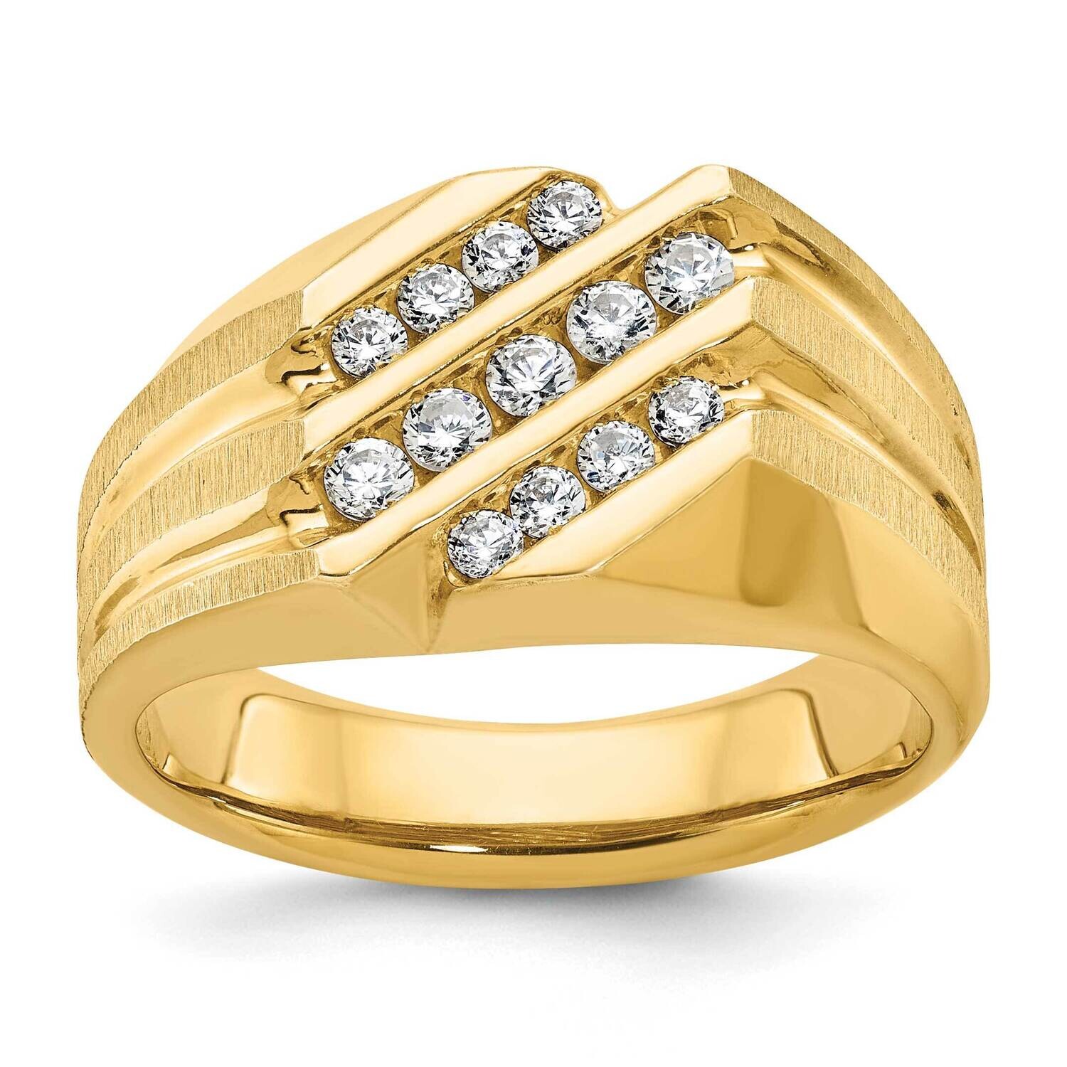 Ibgoodman Men&#39;s Polished Satin Grooved 1/2 Carat Aa Quality Diamond Ring 14k Gold B56932-4YAA