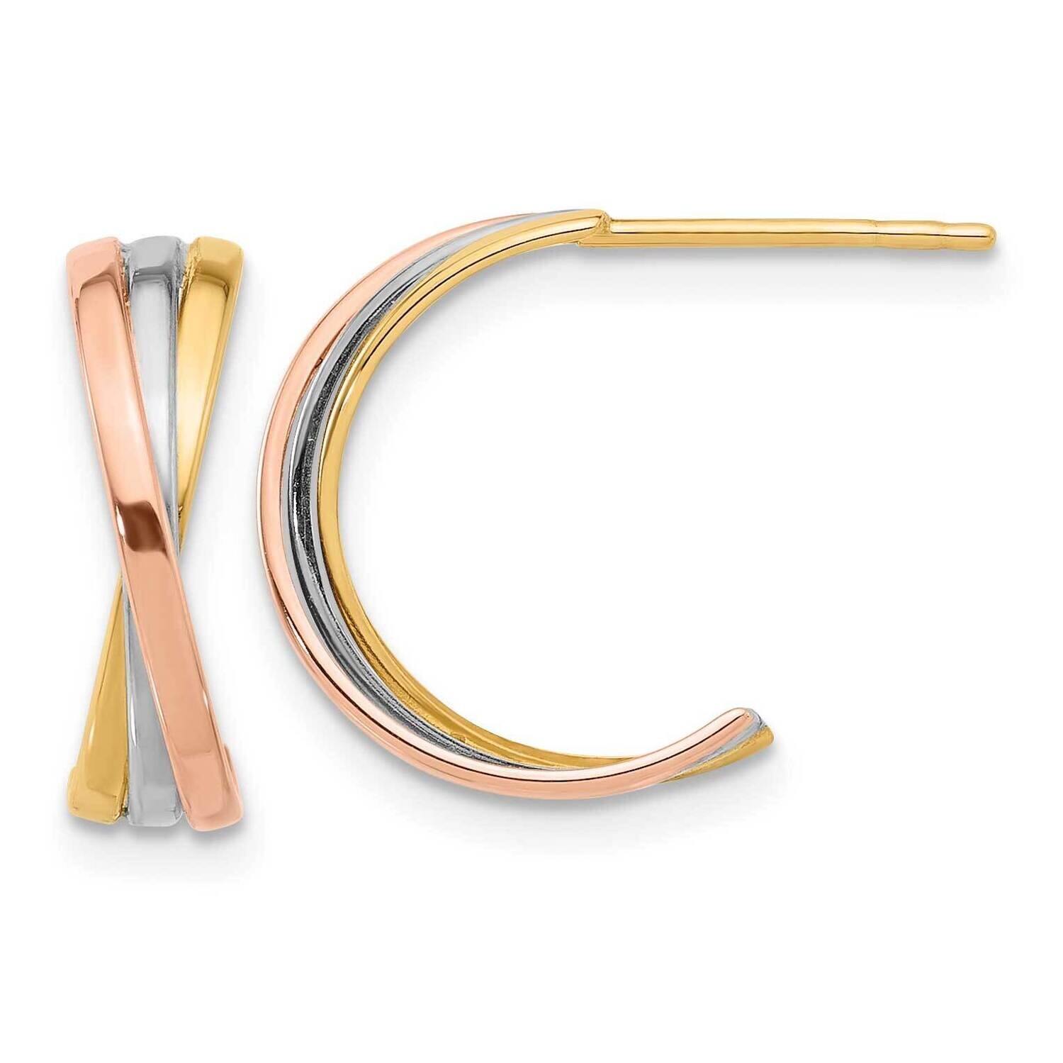 Twisted Tri-Color Hoop Post Earrings 14k Gold YE2145, MPN: YE2145, 196904098905