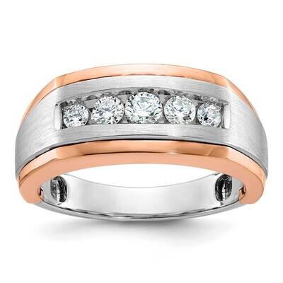 Ibgoodman Rose Gold Men&#39;s Polished Satin Grooved 5-Stone 1/2 Carat Aa Quality Diamond Ring 14k Whit…
