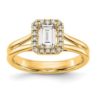 Halo Holds 1/2 Carat 5.5X4mm Emerald-Cut Center 1/10 Carat Diamond Semi-Mount Split Shank Engagemen…