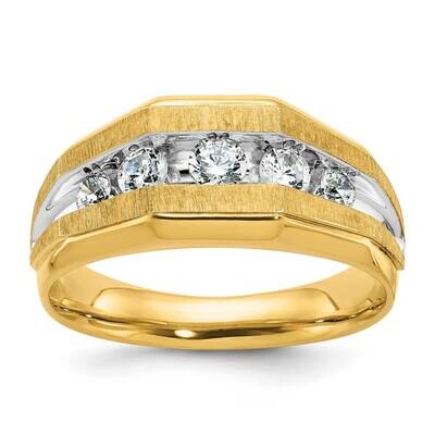 Ibgoodman Men&#39;s Polished Satin 5-Stone 1/2 Carat Aa Quality Diamond Ring 14k Gold White Rhodium B56…
