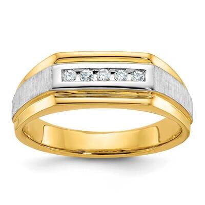 Ibgoodman Men&#39;s Polished Satin 5-Stone 1/10 Carat Aa Quality Diamond Ring 14k Gold White Rhodium B6…