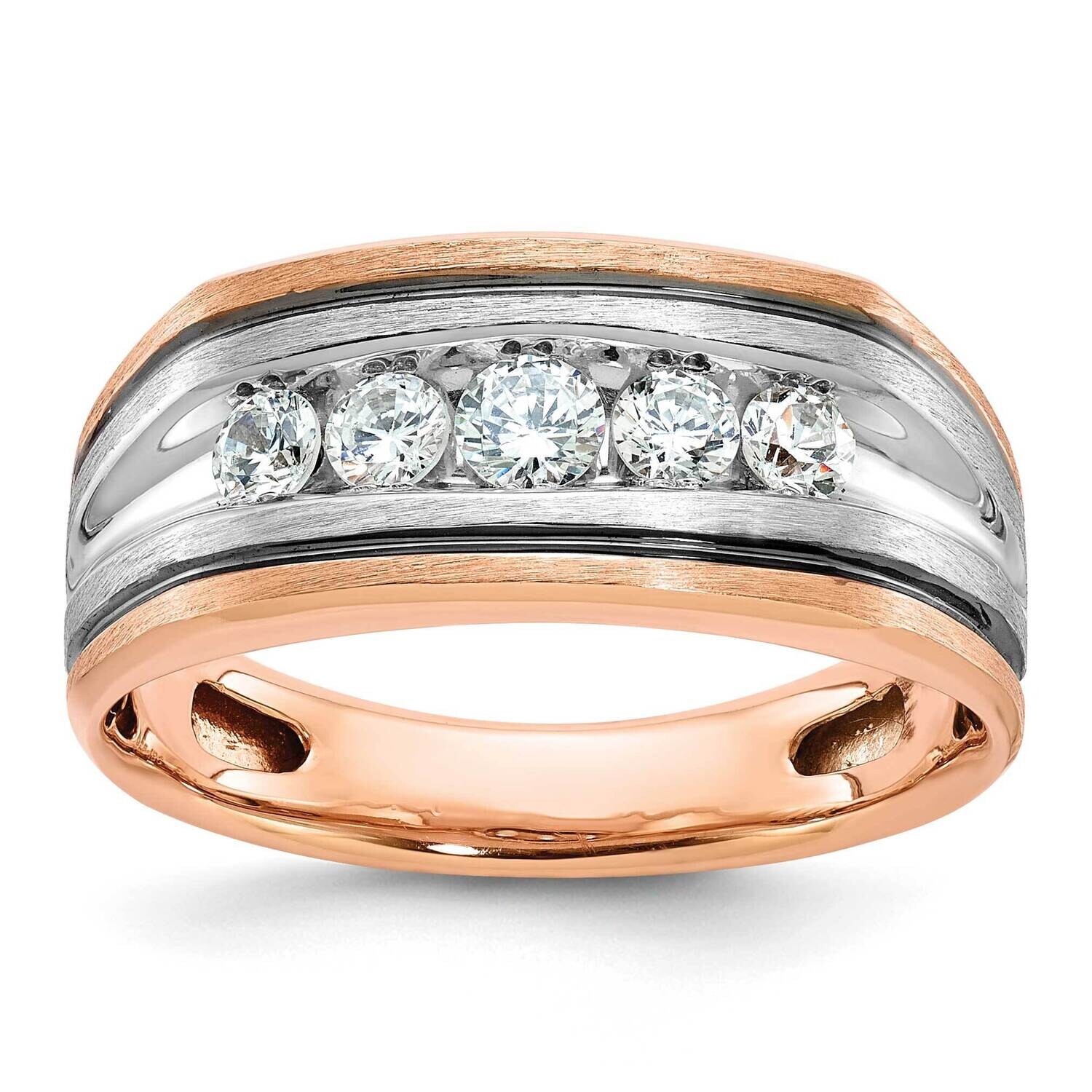 Ibgoodman Rose Gold Black Rhodium Men&#39;s Polished Satin Grooved 5-Stone 1/2 Carat Aa Quality Diamond…