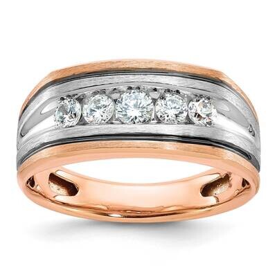 Ibgoodman Rose Gold Black Rhodium Men&#39;s Polished Satin Grooved 5-Stone 1/2 Carat Aa Quality Diamond…