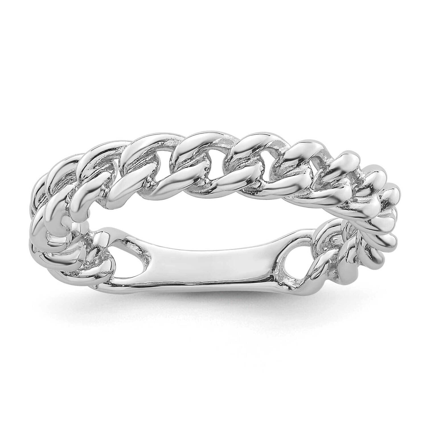 Polished Chain Link Ring Sterling Silver Rhodium-Plated QR7517-8