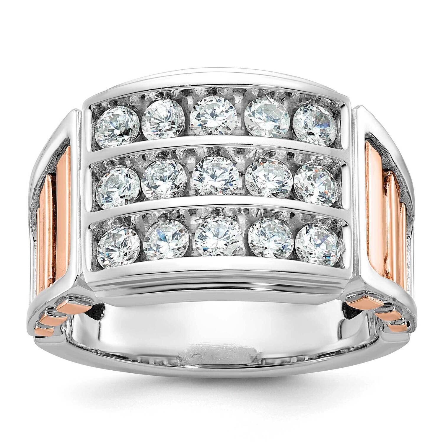 Ibgoodman Rose Gold Men&#39;s Polished Cut-Out 3-Row 1 1/5 Carat Aa Quality Diamond Ring 14k White Gold…