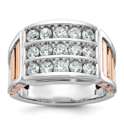 Ibgoodman Rose Gold Men&#39;s Polished Cut-Out 3-Row 1 1/5 Carat Aa Quality Diamond Ring 14k White Gold…
