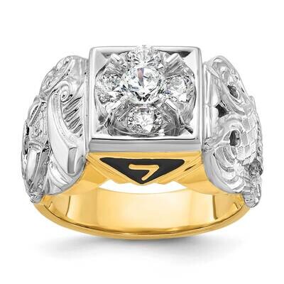 Ibgoodman Men&#39;s Polished Textured Black Enamel Diamond Double Eagle Masonic Shriner&#39;s Ring 14k Two-…