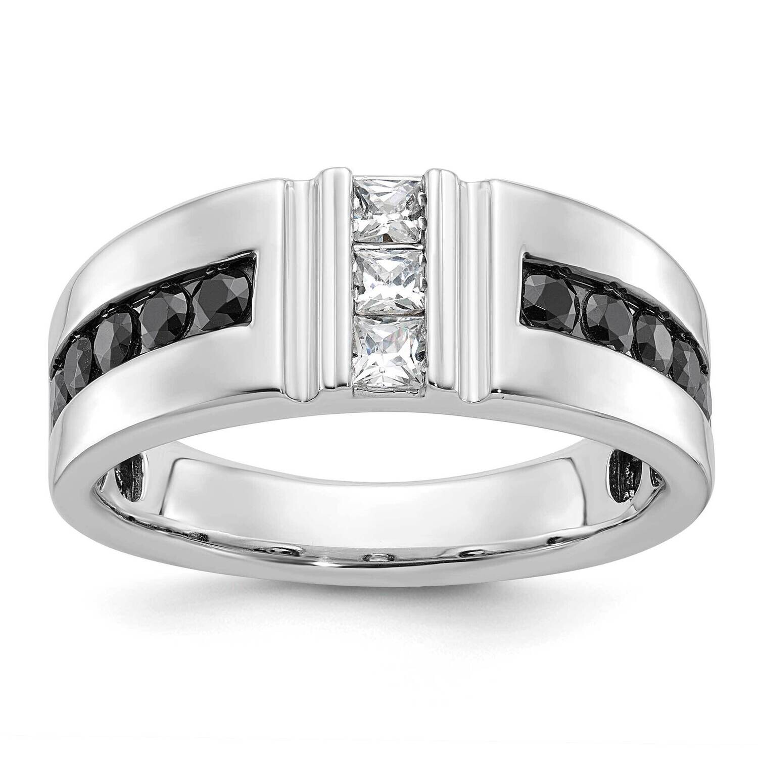Ibgoodman Men's Polished Grooved Black White 1 Carat Aa Quality Diamond Ring 14k White Gold B64186-4WAA