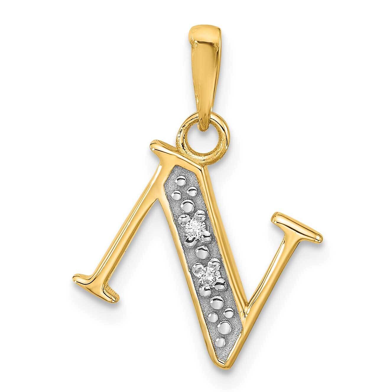 Diamond Letter N Initial Pendant 14k Gold With Rhodium YC1541N, MPN: YC1541N,