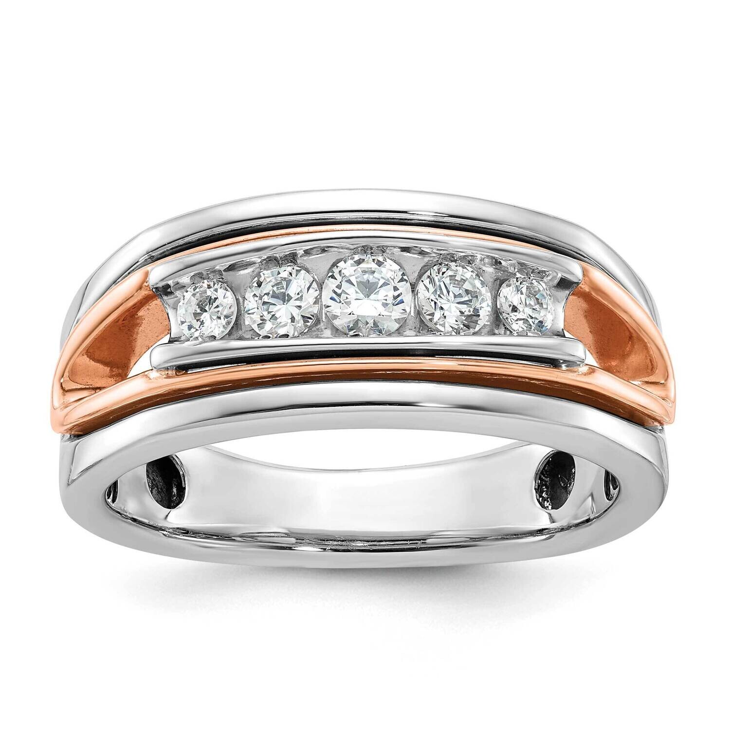 Ibgoodman Rose White Gold Men&#39;s Polished Cut-Out 5-Stone 1/2 Carat Aa Quality Diamond Ring 14k Gold…