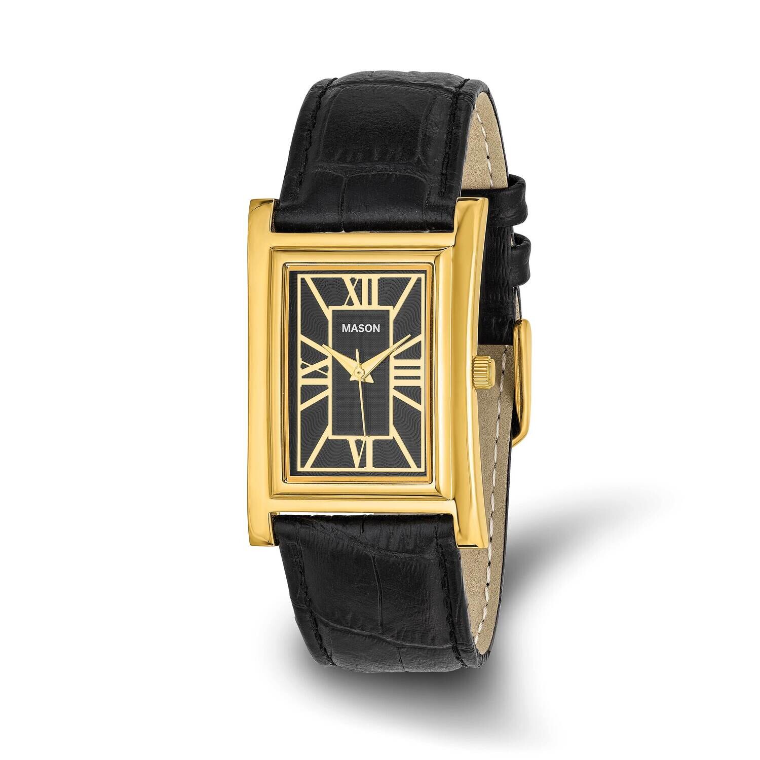 Mason Sales Ladies Gold-Plated Black Leather BWatch Stainless Steel XWA6545