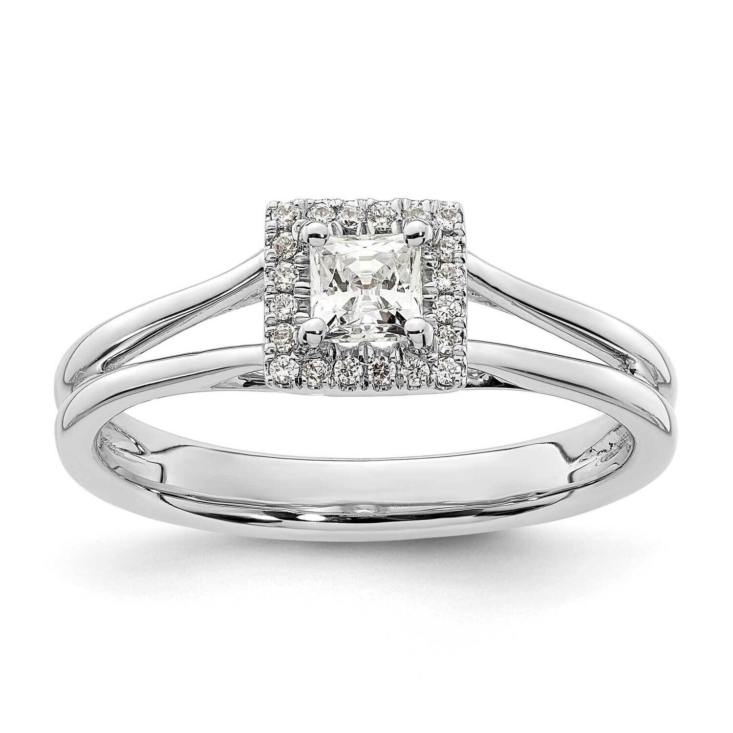 Halo Holds 1/4 Carat 3.6mm Princess Center 1/15 Carat Diamond Semi-Mount Split Shank Engagement Rin…