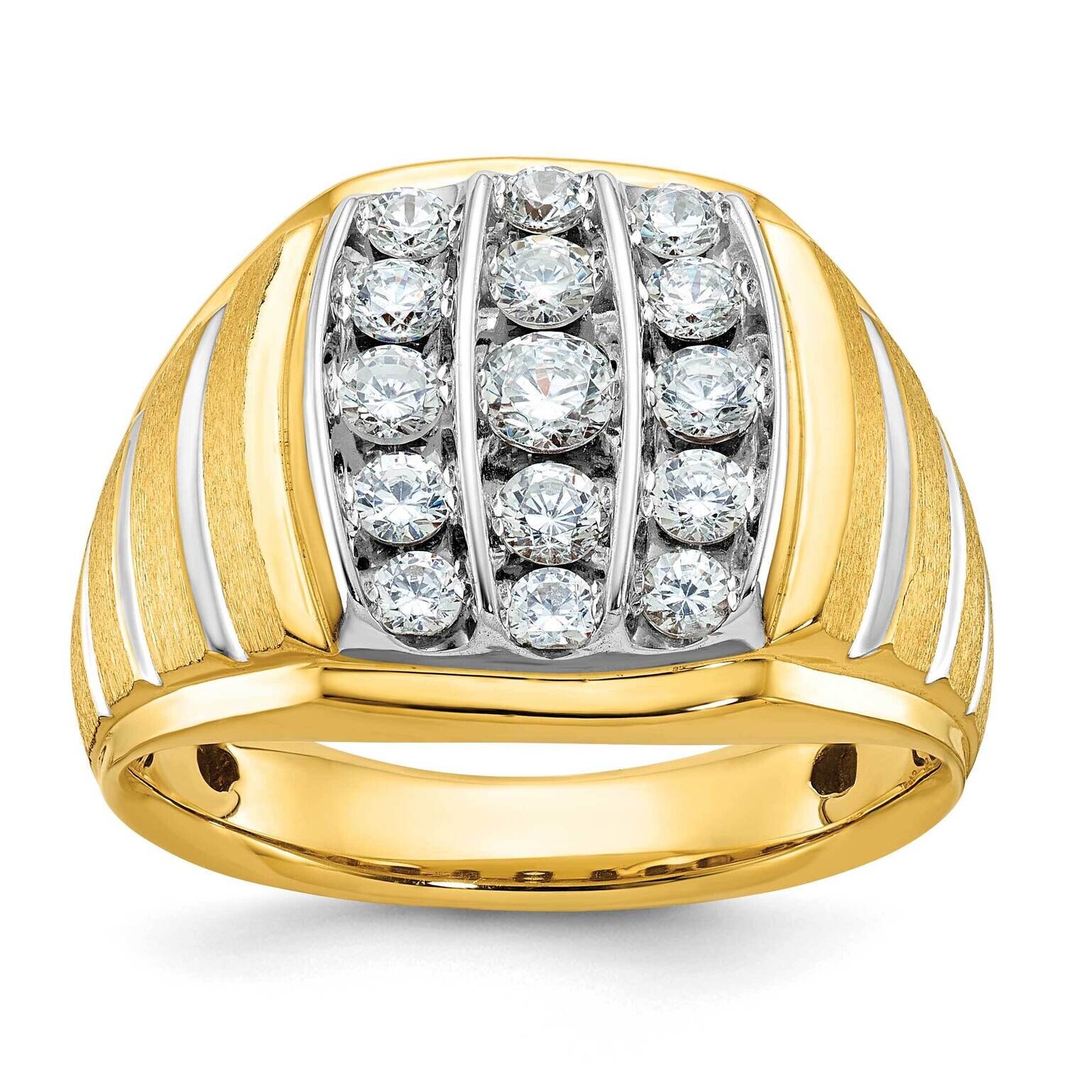 Ibgoodman White Rhodium Men&#39;s Polished Satin Grooved 1 Carat Aa Quality Diamond Ring 14k Two-Tone G…