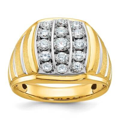 Ibgoodman White Rhodium Men&#39;s Polished Satin Grooved 1 Carat Aa Quality Diamond Ring 14k Two-Tone G…