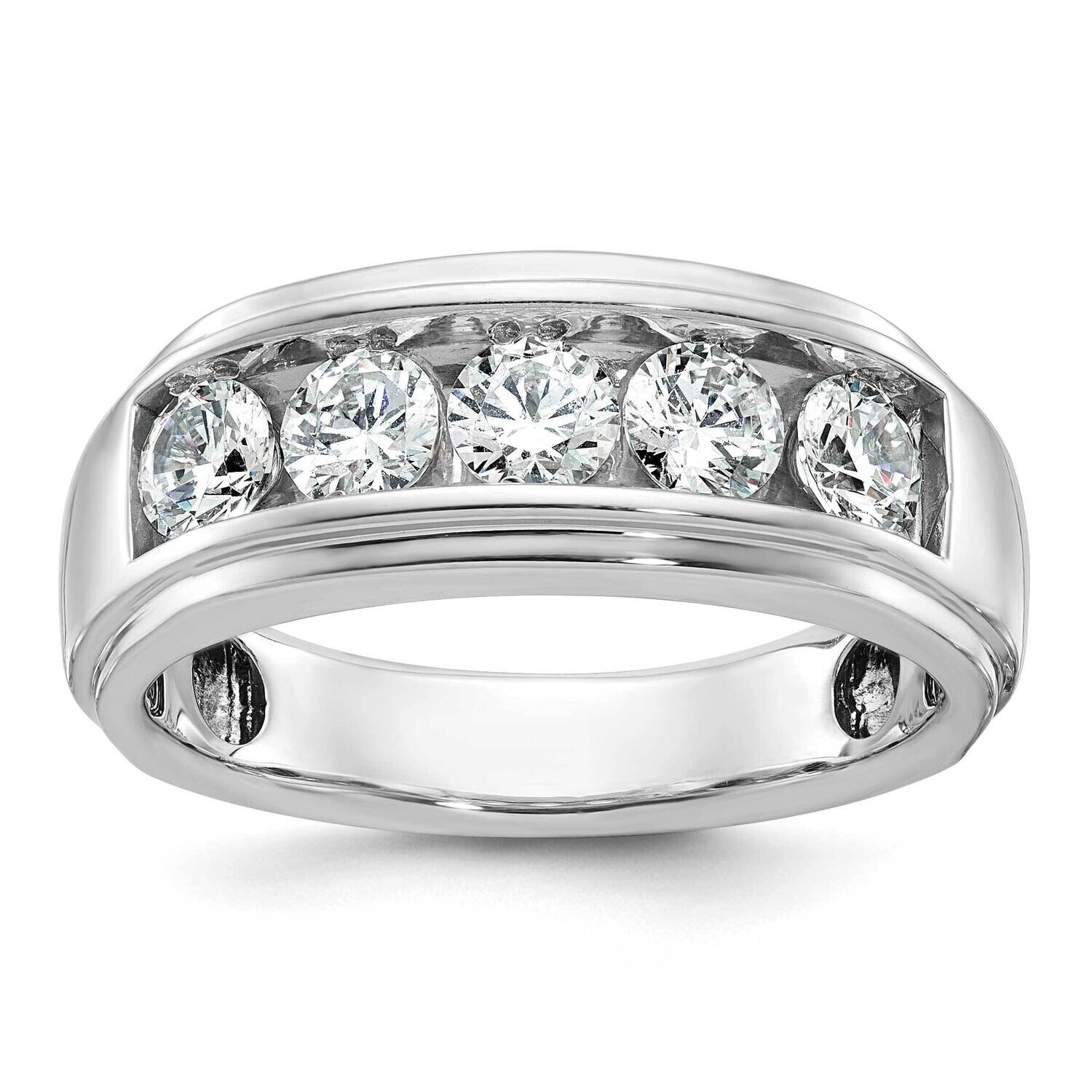 Ibgoodman Men&#39;s Polished Grooved 5-Stone 1 1/5 Carat Aa Quality Diamond Ring 14k White Gold B64279-…