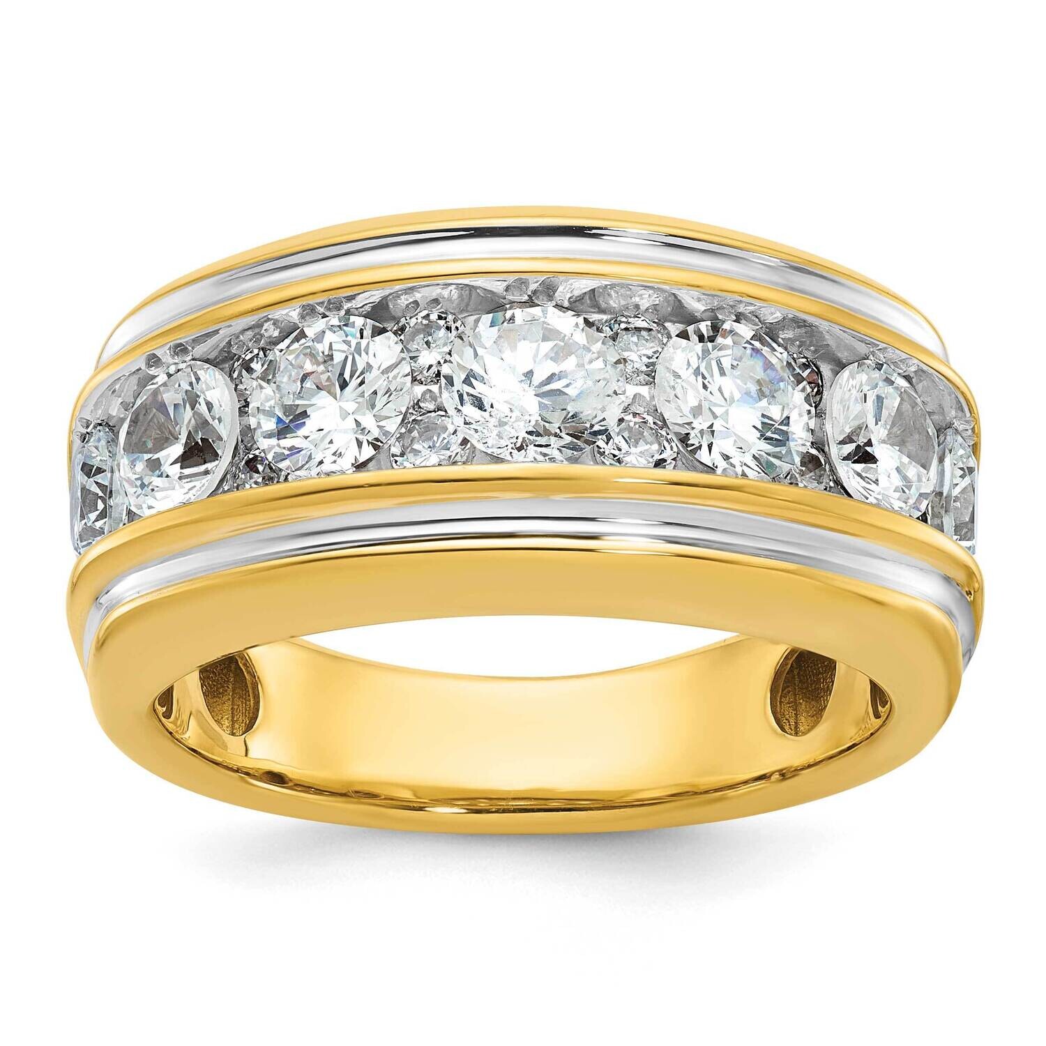 Ibgoodman Men&#39;s Polished Grooved 3 Carat Aa Quality Diamond Ring 14k Gold White Rhodium B64268-4YAA