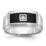 Ibgoodman Black Enamel Men&#39;s Polished Satin Grooved 1/20 Carat Aa Quality Diamond Ring 14k White Go…