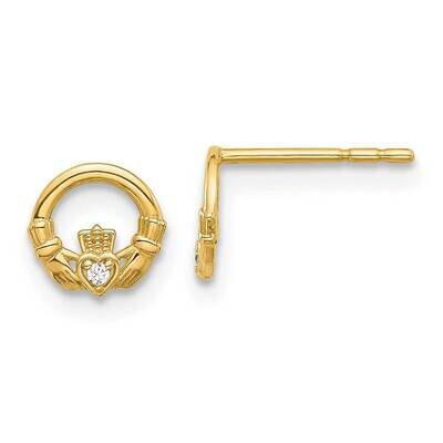 CZ Claddagh Post Earrings 14k Gold YE2201, MPN: YE2201,