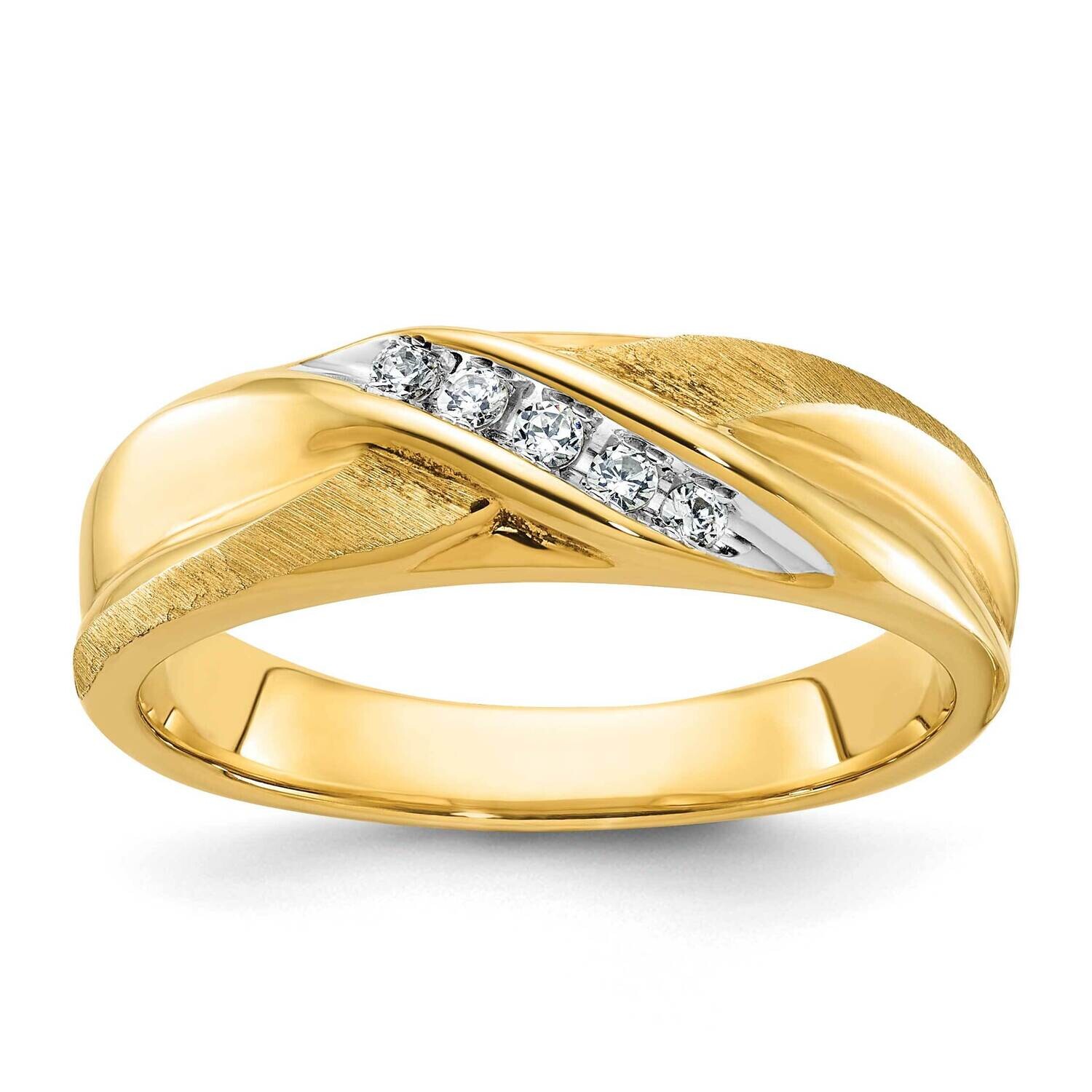 Ibgoodman Men&#39;s Polished Satin X 1/10 Carat Aa Quality Diamond Ring 14k Gold White Rhodium B58125-4…