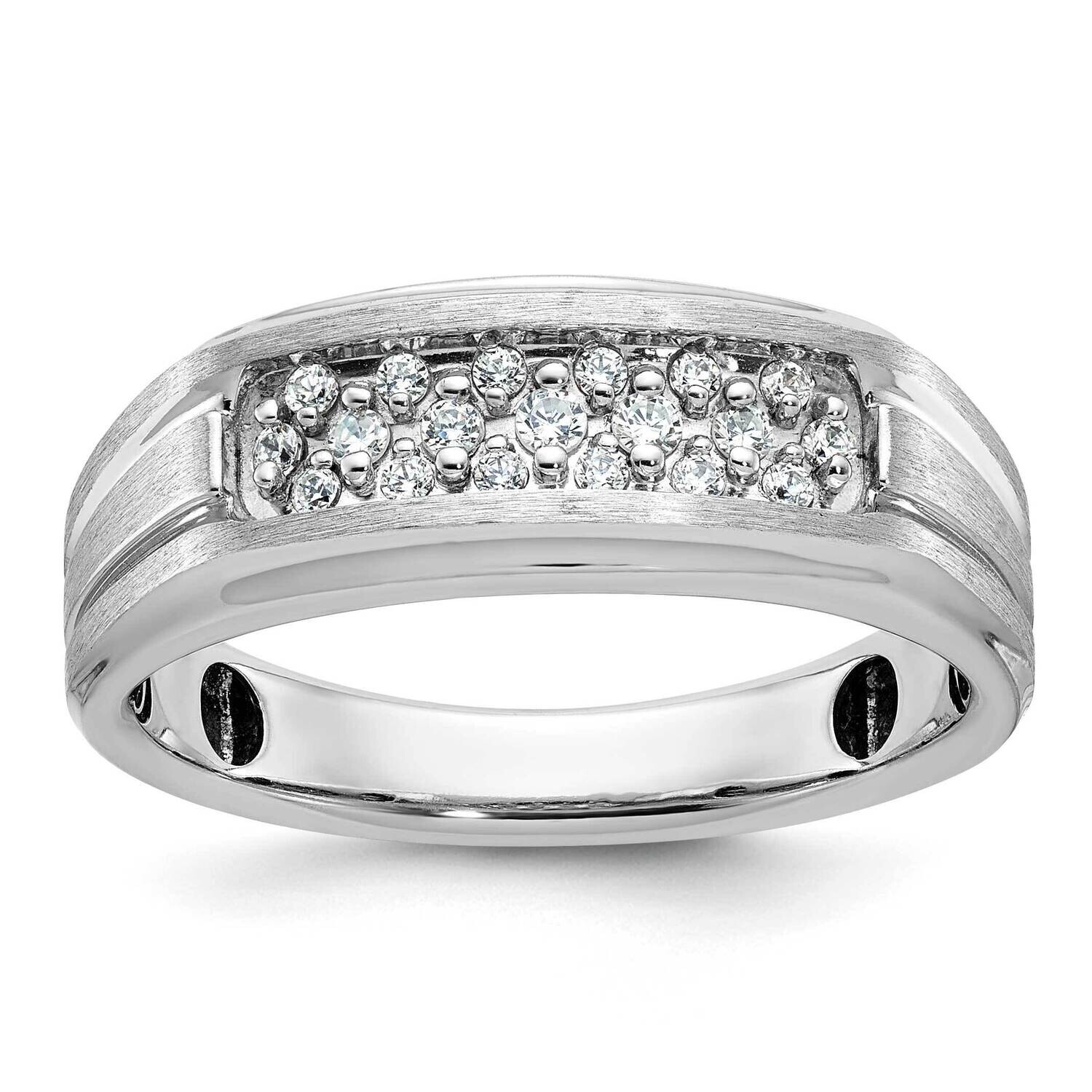 Ibgoodman Men&#39;s Polished Satin Grooved 1/4 Carat Aa Quality Diamond Ring 14k White Gold B63754-4WAA…