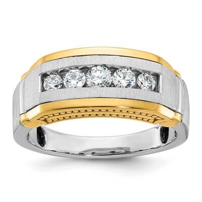 Ibgoodman Men&#39;s Polished Satin Beaded 5-Stone 1/2 Carat Aa Quality Diamond Ring 14k Two-Tone Gold B…