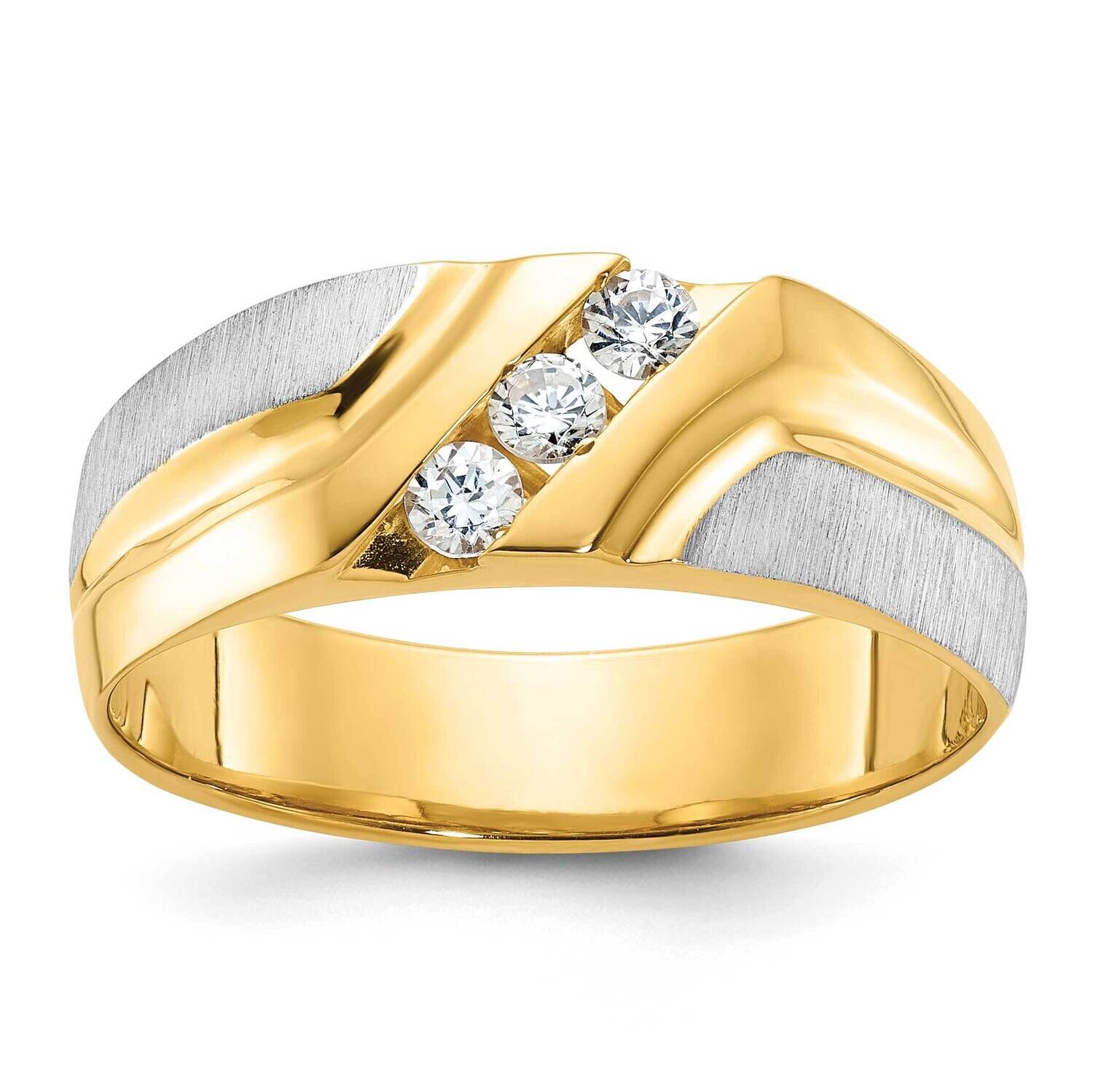 Ibgoodman Men&#39;s Polished Satin Grooved 3-Stone 1/4 Carat Aa Quality Diamond Ring 14k Two-Tone Gold …