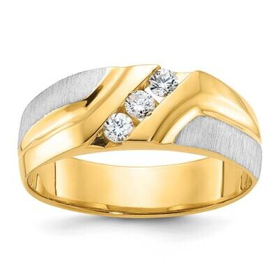 Ibgoodman Men&#39;s Polished Satin Grooved 3-Stone 1/4 Carat Aa Quality Diamond Ring 14k Two-Tone Gold …