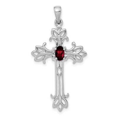 5X3mm Oval Garnet Cross Pendant 14k White Gold XP1775WGA, MPN: XP1775WGA, 883957169644