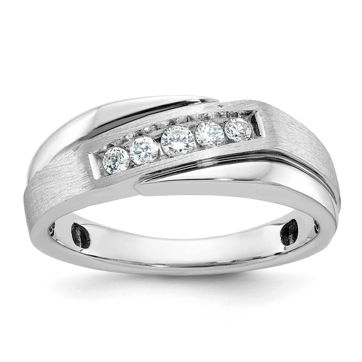 Ibgoodman Black Rhodium Men&#39;s Polished Satin Grooved 1/4 Carat Aa Quality Diamond Ring 14k White Go…
