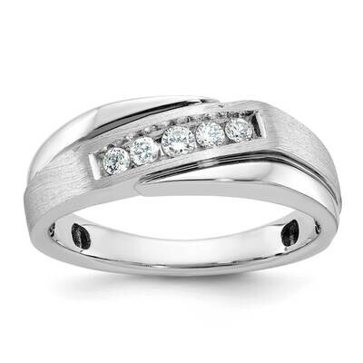 Ibgoodman Black Rhodium Men&#39;s Polished Satin Grooved 1/4 Carat Aa Quality Diamond Ring 14k White Go…