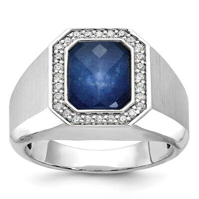 Ibgoodman Men&#39;s Satin Sapphire Doublet Stone 1/4 Carat Diamond Complete Ring 14k White Gold B52137-…