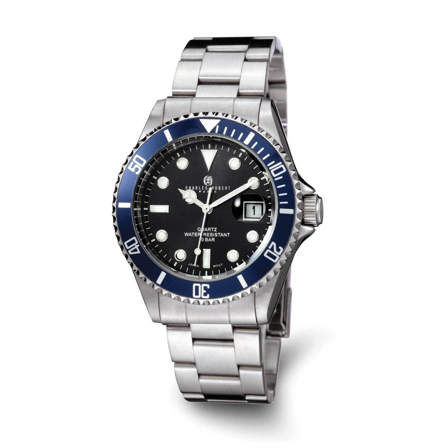 Ladies Charles Hubert Black Dial Watch Stainless Steel XWA6579