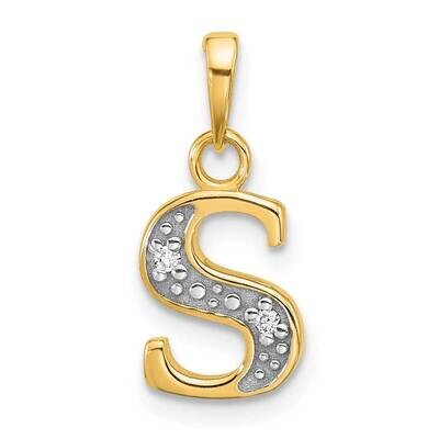 Diamond Letter S Initial Pendant 14k Gold With Rhodium YC1541S, MPN: YC1541S,