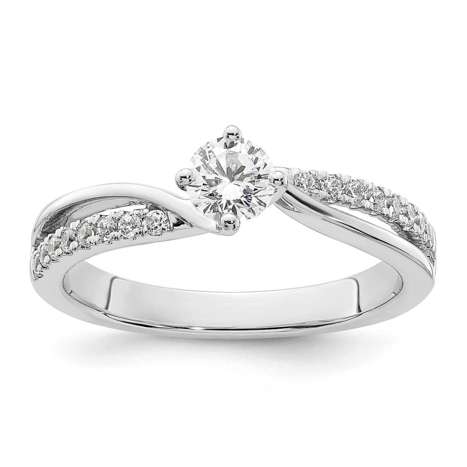 By-Pass Holds 1/3 Carat 4.5mm Round Center 1/6 Carat Diamond Semi-Mount Engagement Ring 14k White Gold RM2433E-033-WAA