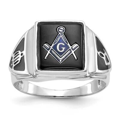 Men&#39;s Polished Antiqued &amp; Textured Onyx Masonic Ring 14k White Gold Y4098WM by Men&#39;s Jewelry and Ac…