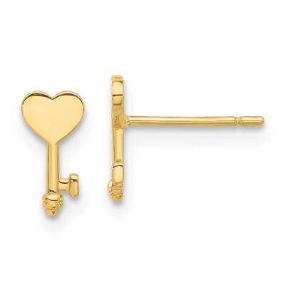 Heart Key Post Earrings 14k Polished Gold YE2196, MPN: YE2196, 716838379460