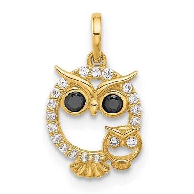 Black White CZ Mommy Baby Owl Pendant 14k Polished Gold YC1585, MPN: YC1585,