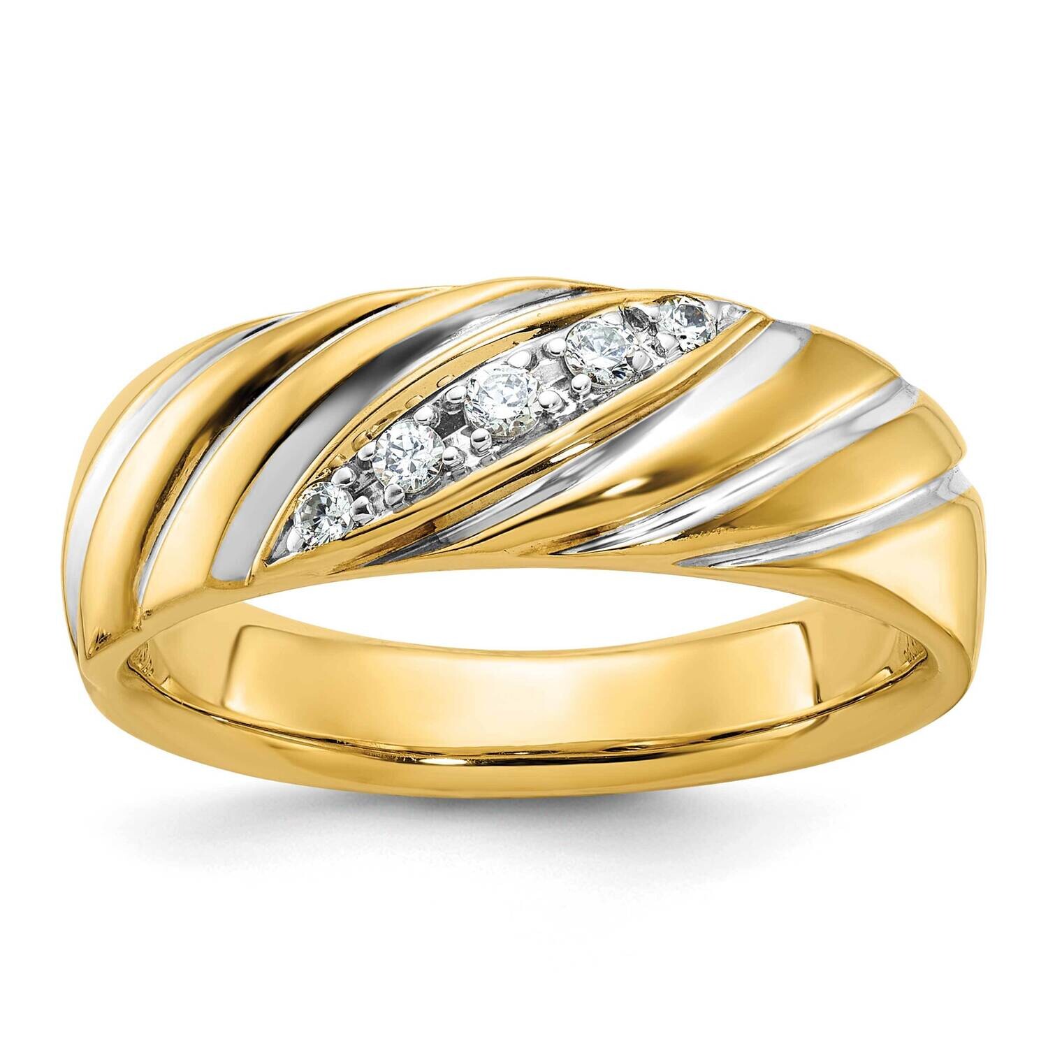 Ibgoodman Men's Polished Grooved 1/6 Carat Aa Quality Diamond Ring 14k Gold White Rhodium B63242-4YAA