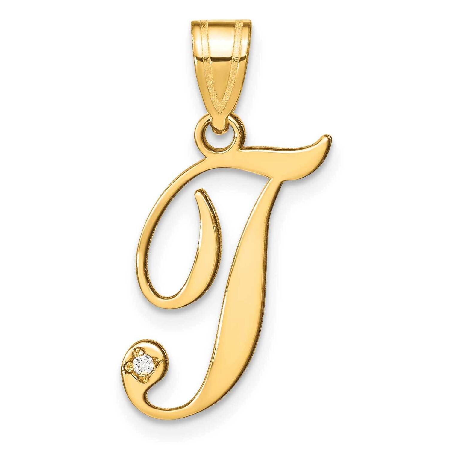Script Letter T Initial Pendant Diamond 14k Gold YC252T, MPN: YC252T,