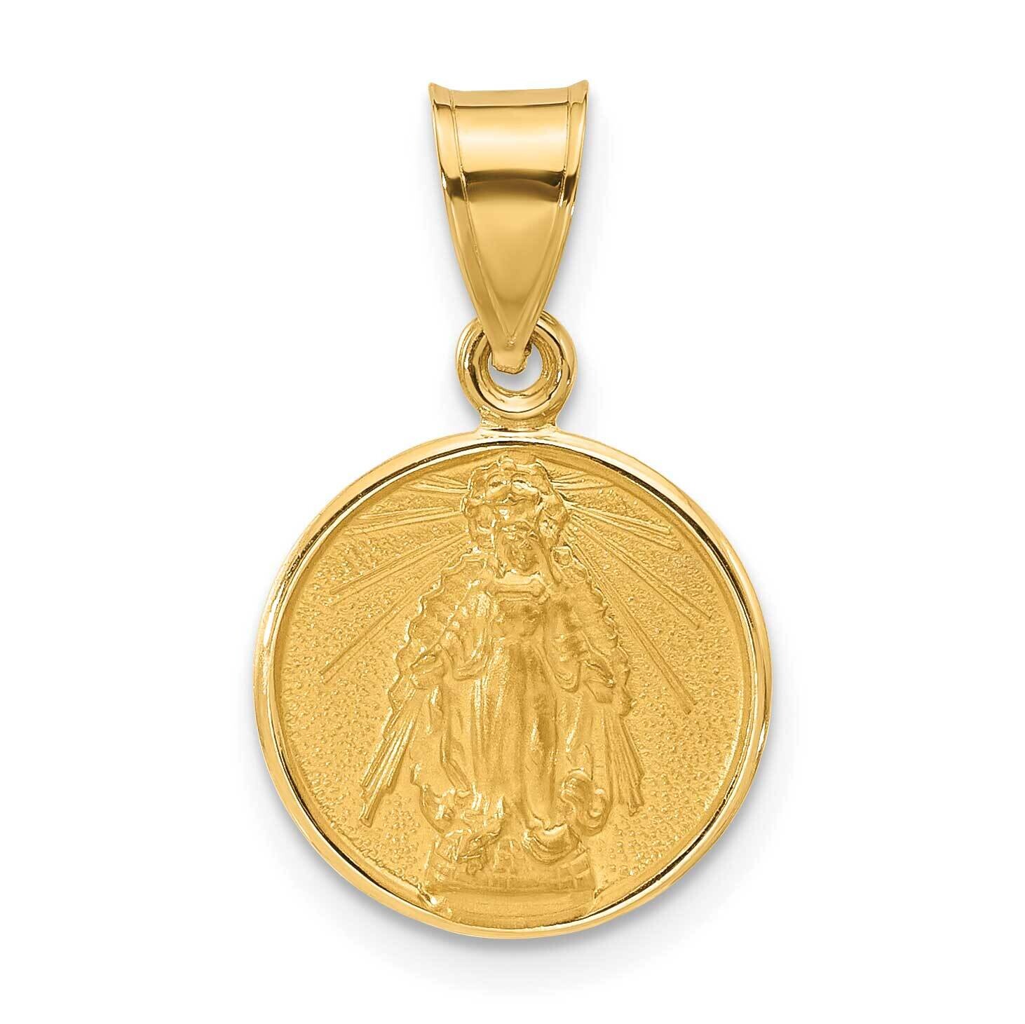 Satin Solid Miraculous Mary Plain Back Medal 14k Polished Gold XR2107